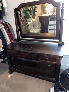 Antique Empire Style Wood Dresser With Mirror Dark Finish