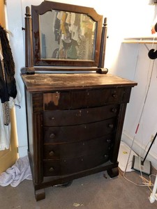 Antique Empire Mahogany Dresser With Mirror Bow Front Chest