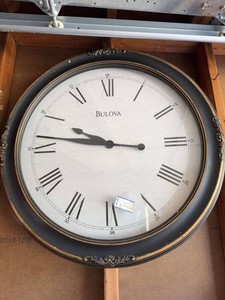 Bulova Oversized Round Wall Clock Black Gold Roman Numeral Decor