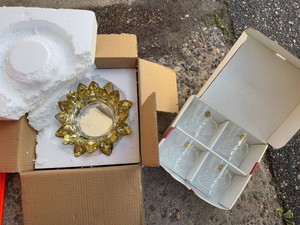 Paul Sebastian Crystal Mugs & Faceted Glass Sunflower Candle Holder Lot