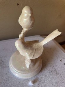Handmade Iridescent Ceramic Double Bird Figurine Bud Vase Decor
