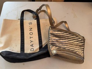 Daytons Canvas Tote & Woven Metallic Shoulder Bag Purse Set