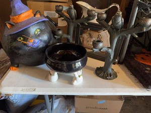 Lot of Assorted Halloween Decor Black Cat Ghost Bowl Raven Holders