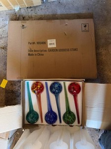 Garden Goddess HBU406 Glass Watering Stake Set Multicolor New In Box