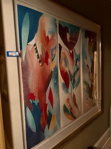 Large Framed Contemporary Abstract Triptych Wall Art Gold Frame See Photos