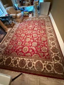 Hand Woven Indo Agra Oriental Area Rug Red Ivory Floral 9x12