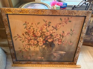 Vintage Framed Floral Still Life Wall Art Gilt Ornate Frame 36 x 28
