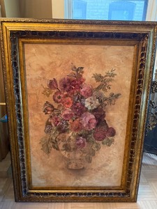 Large Framed Floral Still Life Wall Art Ornate Gold Tone Frame