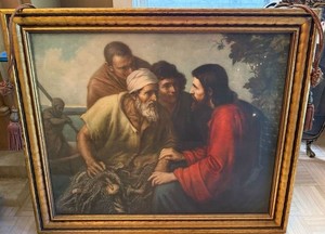 Large Framed Religious Print Jesus Calling Fishermen Wall Art