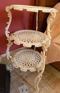 Vintage 3-Tier Cast Iron Plant Stand Cream Victorian Shabby Chic