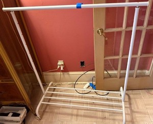 White Metal Rolling Garment Rack with Lower Shelf Clothes Stand