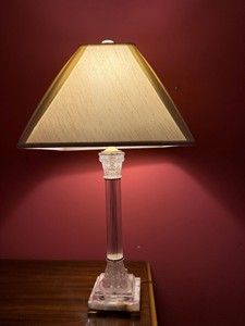 Vintage Neoclassical Glass Column Table Lamp w Shade Marble Base