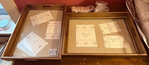 Pair of Chestnut Lane Wood Serving Trays w Glass Photo Inserts