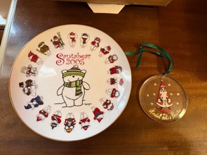 Marshall Fields Santabear 2005 Plate & Christmas Ornament Set