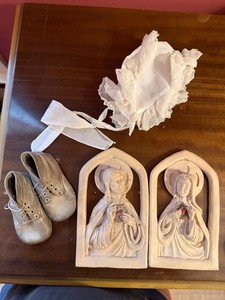 Antique Victorian Edwardian Baby Clothing & Religious Decor Lot