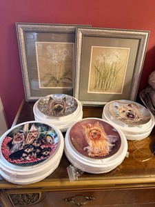 Mixed Home Decor Lot Yorkie Collector Plates Framed Prints Picture Frames