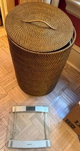 Household Lot Wicker Hamper with Lid & Homedics Glass Bathroom Scale