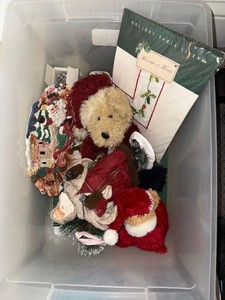 Box Lot of Assorted Christmas Decor Linens Santa Plush Spreaders
