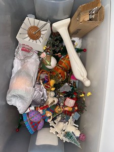 Box Lot of Vintage Christmas Ornaments Decor Figurines Mixed Media