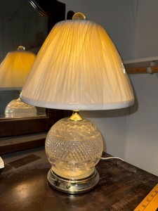 Vintage Cut Glass Table Lamp with Pleated Shade Brass Tone Base