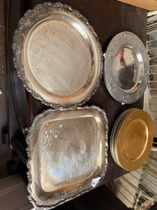 Lot of Assorted Silverplate Trays Rabbit Platter Gold Tone Chargers