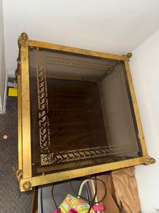 Vintage Hollywood Regency Gold Gilt Glass Top End Table Stand