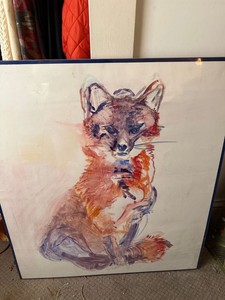 Large Framed Fox Portrait Watercolor Style Wall Art 36in Square