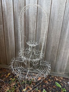 Vintage White Wire Metal Plant Stand Jardinere Arched Garden Display