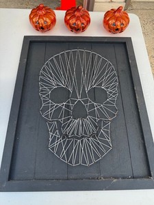 Halloween Decor Lot String Art Skull & 3 Lighted Mercury Glass Pumpkins