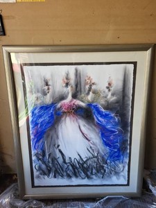 Large Framed Contemporary Abstract Figurative Mixed Media Art