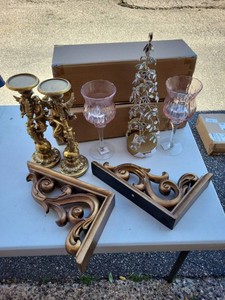 Box Lot of Assorted Decorative Home Accents Shelves Candlesticks