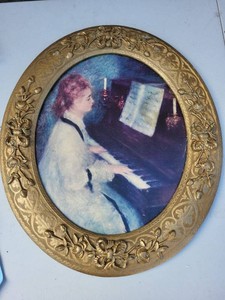 Oval Florentine Style Framed Print Woman at Piano Wall Art