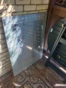 Frameless Beveled Mosaic Glass Wall Mirror Rectangular Deco Style