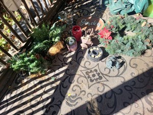 Box Lot of Assorted Garden Holiday Porch Decor Wreath Frog Planter