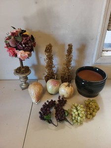 Assorted Decorative Home Decor Lot Planter Topiary Fruit & Grapes
