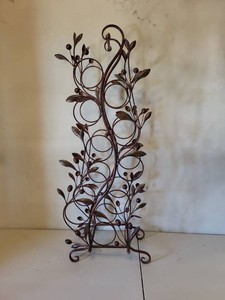 Decorative Metal Wine Rack Leaf Scroll Brown Finish Floor Stand