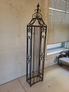 Tall Wrought Iron Floor Lantern Candle Holder Fleur De Lis 40in