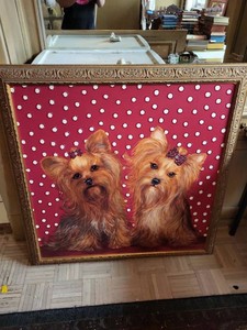 Framed Yorkshire Terrier Portrait Canvas with Rhinestone Accents