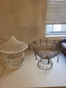 Vintage Wire Decor Lot Birdcage Hanging Accent & Pedestal Basket