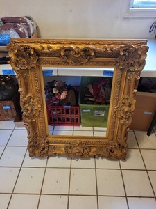 Large Ornate Gold Rococo Style Wall Mirror Decorative Frame 37in