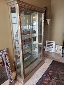 Illuminated Glass Curio Display Cabinet Gilt Trim 46 x 80 x 12
