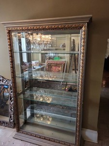 Illuminated Ornate Mirrored Glass Curio Display Cabinet Lighted 80x50x14