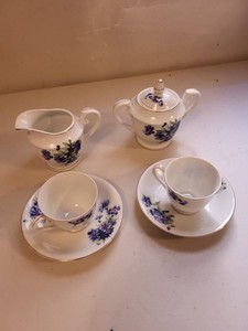 Norcrest Fine China Blue Cornflower Tea Set Creamer Sugar Cups