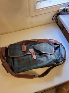 Polo Ralph Lauren Blackwatch Plaid Leather Trim Travel Duffel Bag