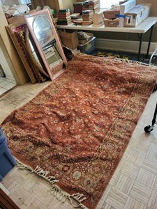 Persian Style Area Rug Fringed Rust Red Floral Medallion 8x5.5