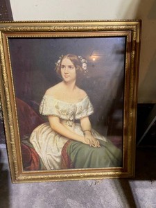 Vintage Framed Victorian Lady Portrait Print Gold Tone Wall Art