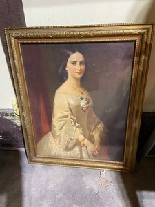 Framed Victorian Lady Portrait Print in Ornate Gold Tone Frame
