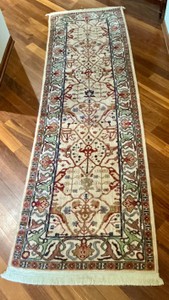 Beige Persian-style runner rug with distinct floral pattern with silk-touch wool