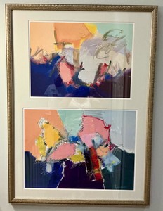 2 in 1 Abstract Art Prints by Jack Roberts in a gold toned wood frame