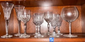 Waterford Entire shelf of leaded crystal wine glasses, flutes